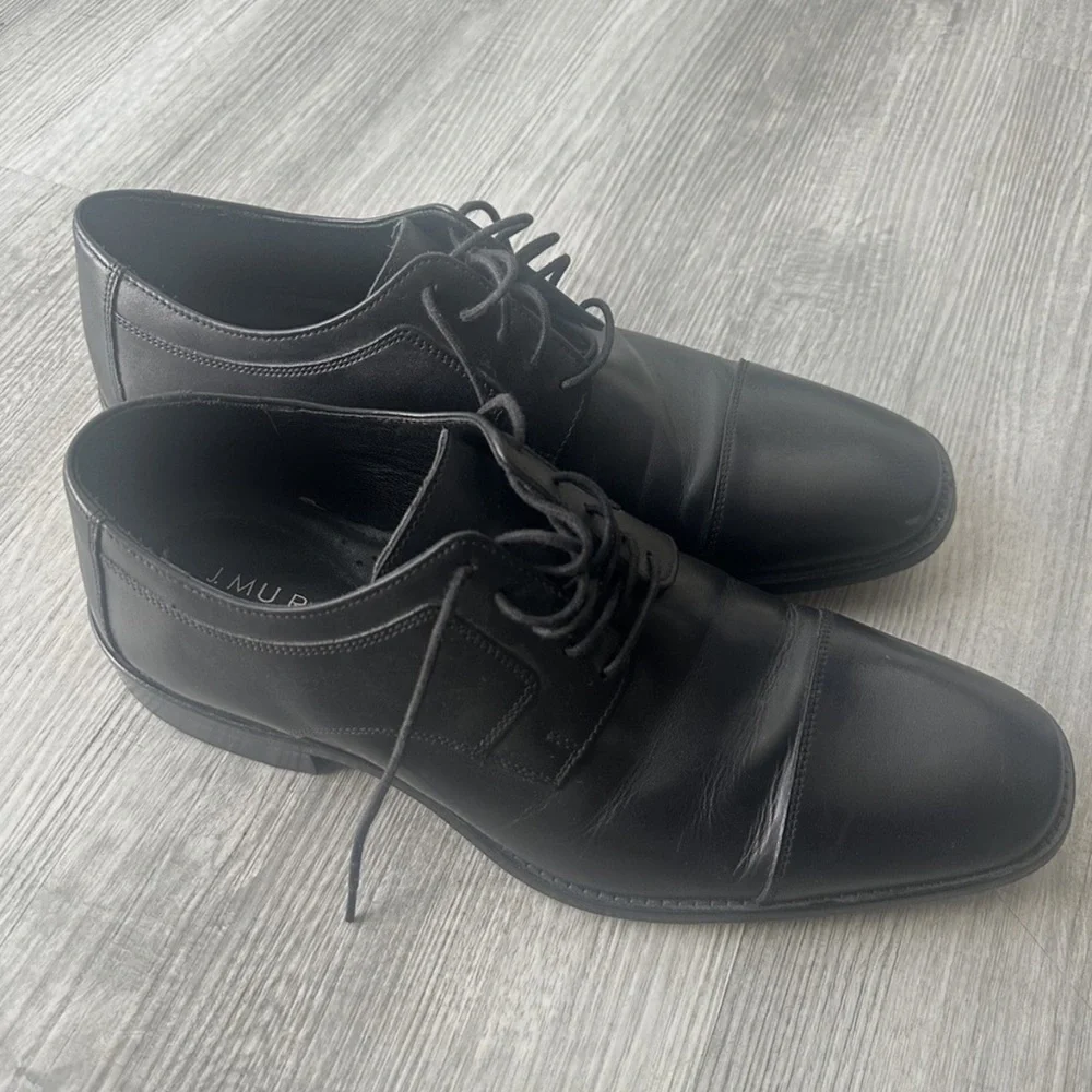 Johnston & Murphy J. Murphy Leather Cap Toe Oxfords Mens 12W Black Dress Shoes